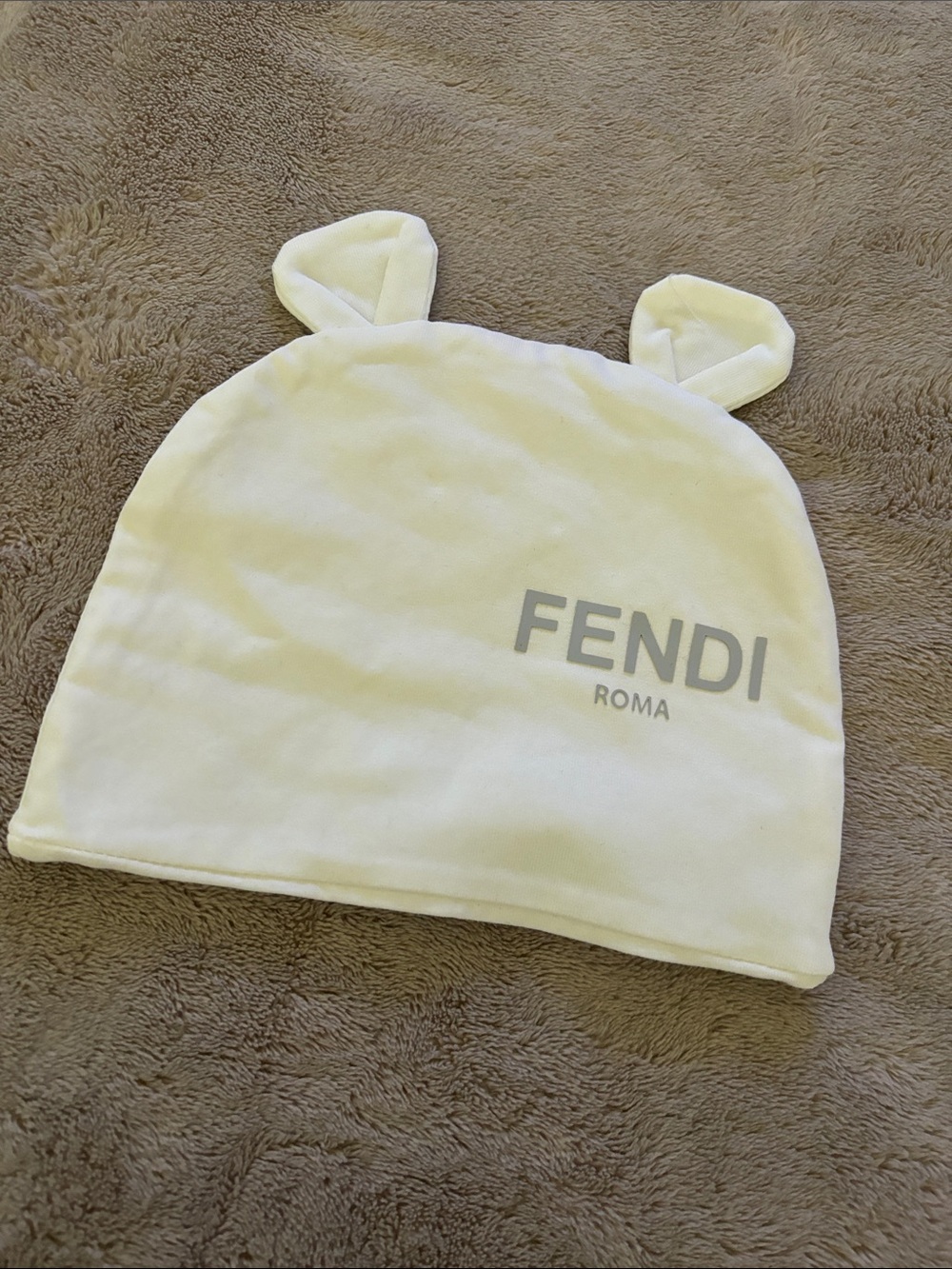 Fendi Baby Hat in Off-White with Logo and Ear Details